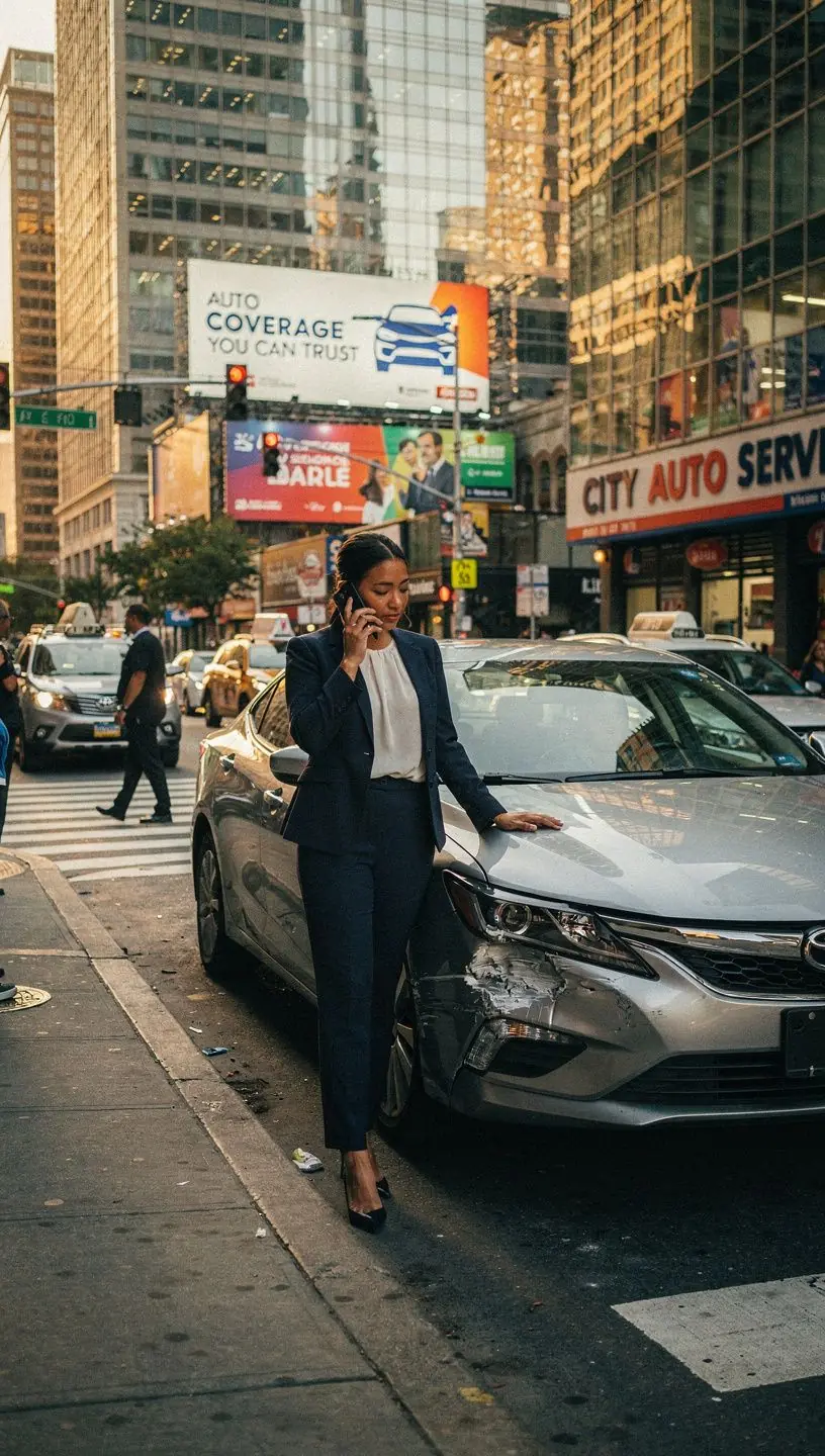 Kierowca rozmawia z agentem ubezpieczeniowym w biurze.