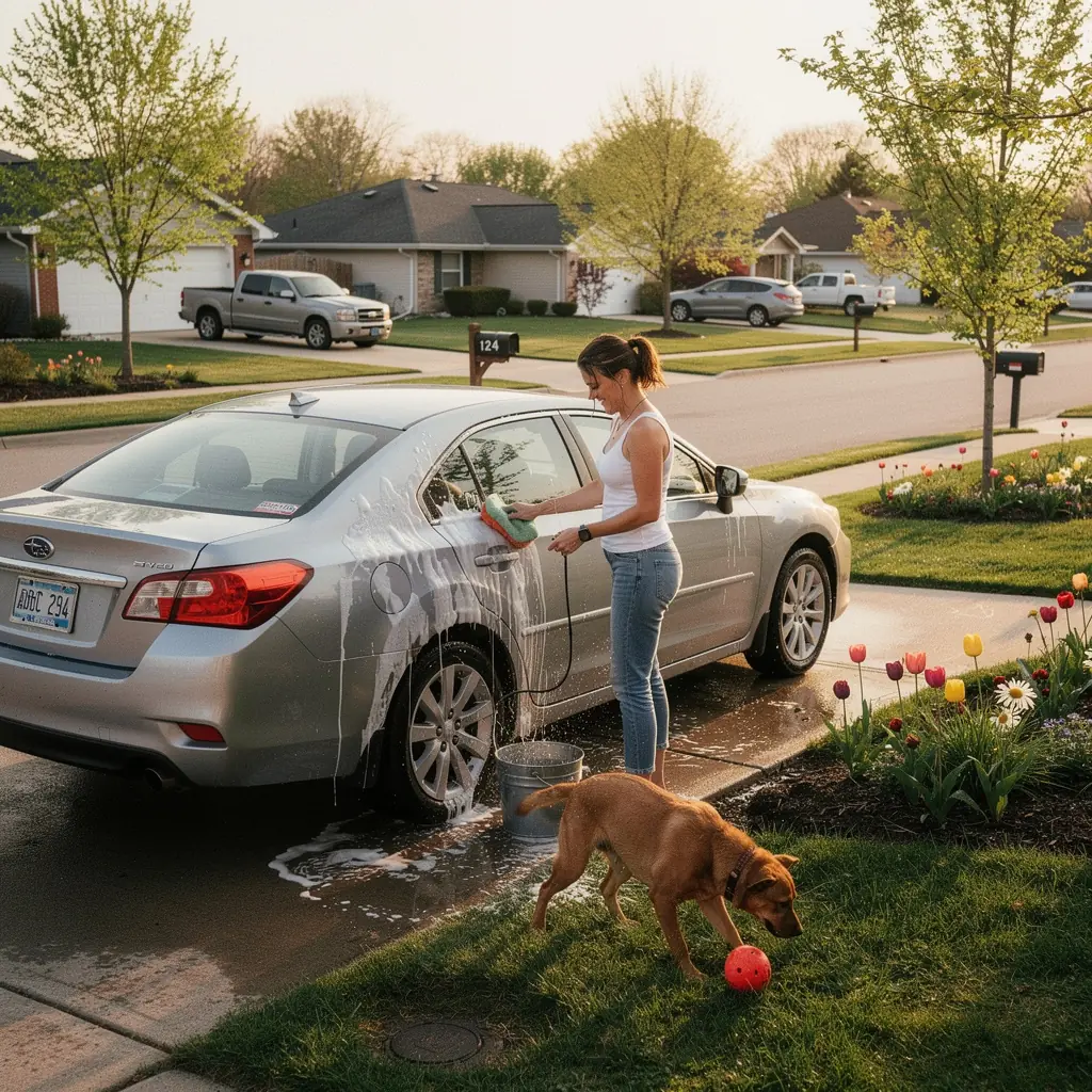 Scena pokazująca pomoc drogową w akcji, wspierającą kierowcę po wypadku.